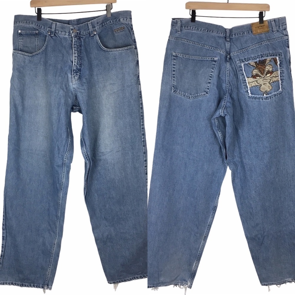 History Iceberg Jeans 90s Y2K Wile E Coyote Looney Tunes Patch Size 40 Vintage